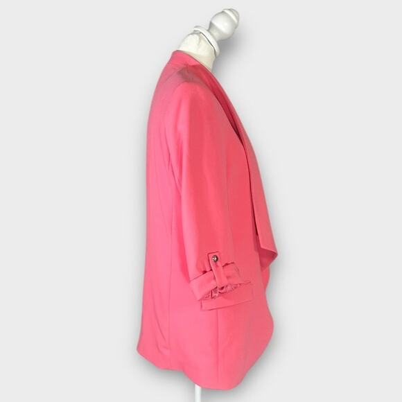 Zara Open Front Blazer Small Pink Rolled 3/4 Sleeves Oversized Cascade Neck - Picture 6 of 13
